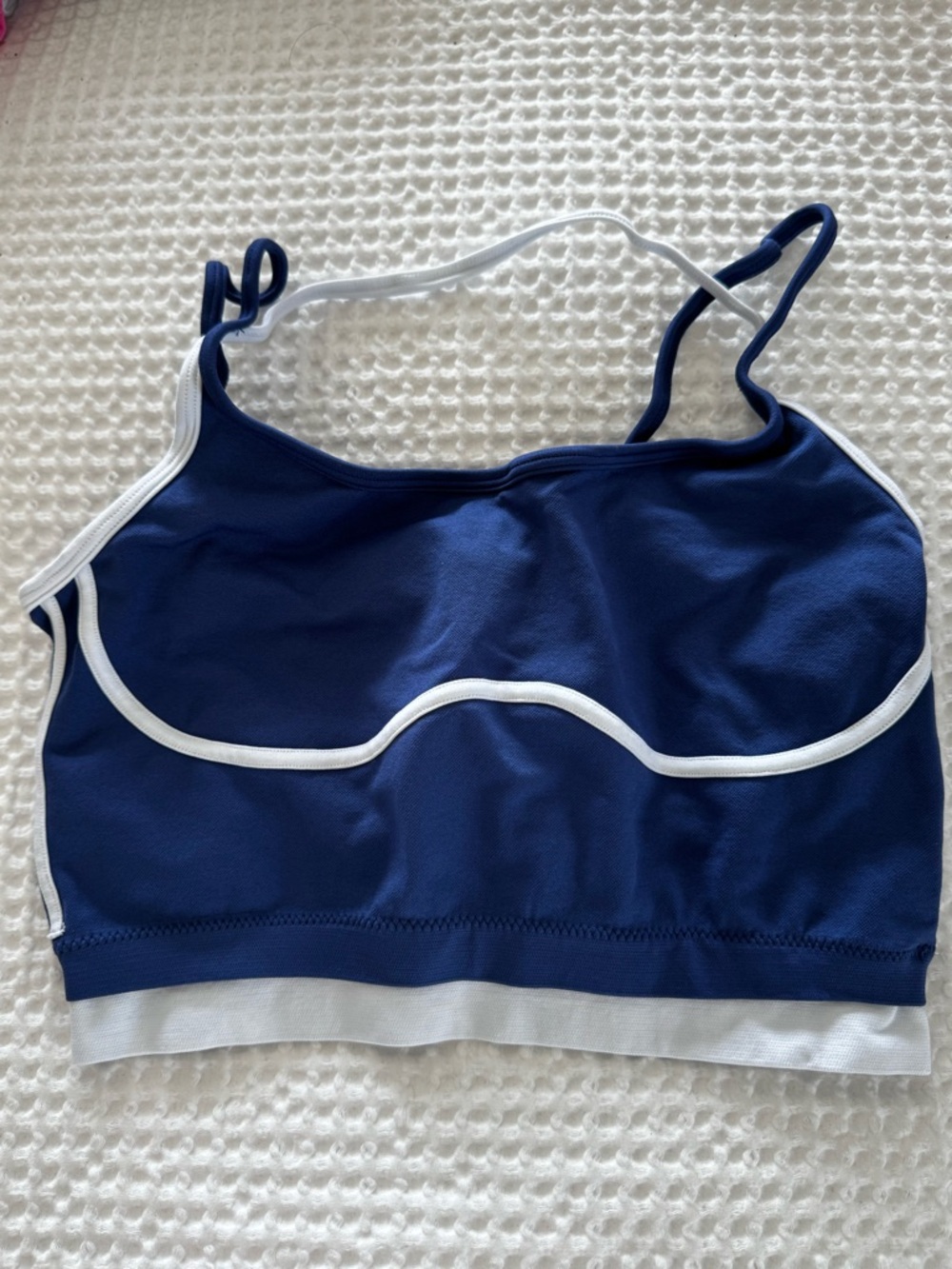 Women’s Navy Blue Bralette with White Trim - Stylish Crop Top